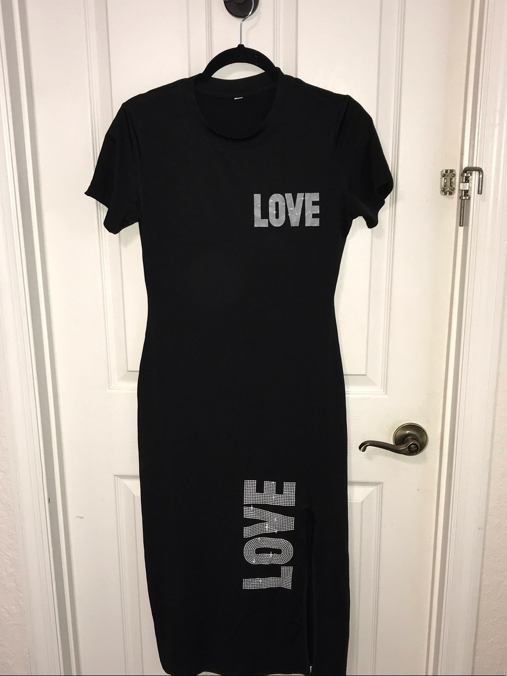 Love Black Graphic Midi Dress with Silver 'LOVE' Accents